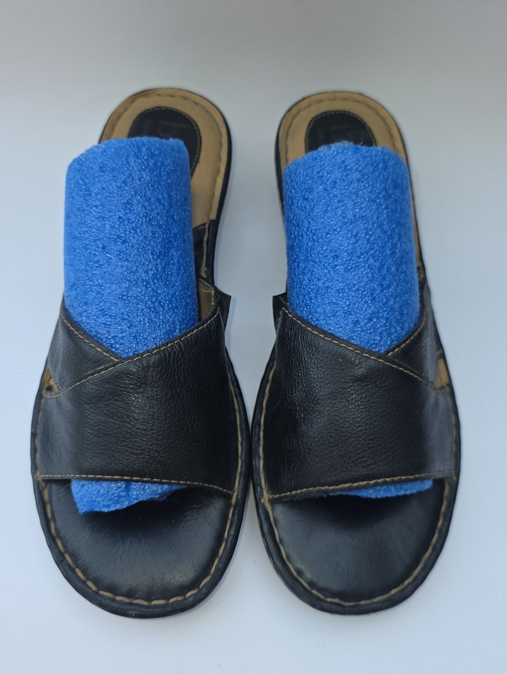Black Leather Slide Sandals Slippers Boho Chic Comfort Granola Women Size 9